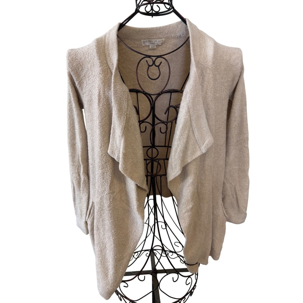 Barefoot Dreams Bamboo Chic Lite Drape Front Cardigan Beige XS/S Open Sweater